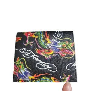 Ed Hardy bi-fold wallet with Dragon valet tray included! Black PU Leather NWT